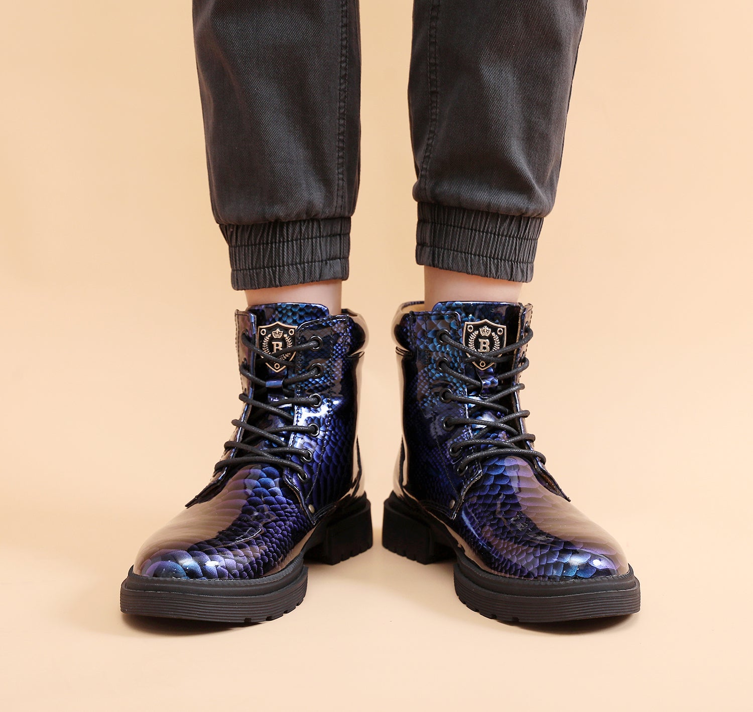 Britische Lederstiefel für Herren – Martin-Freizeitstiefel mit Schlangenmuster-Imitat | 797 