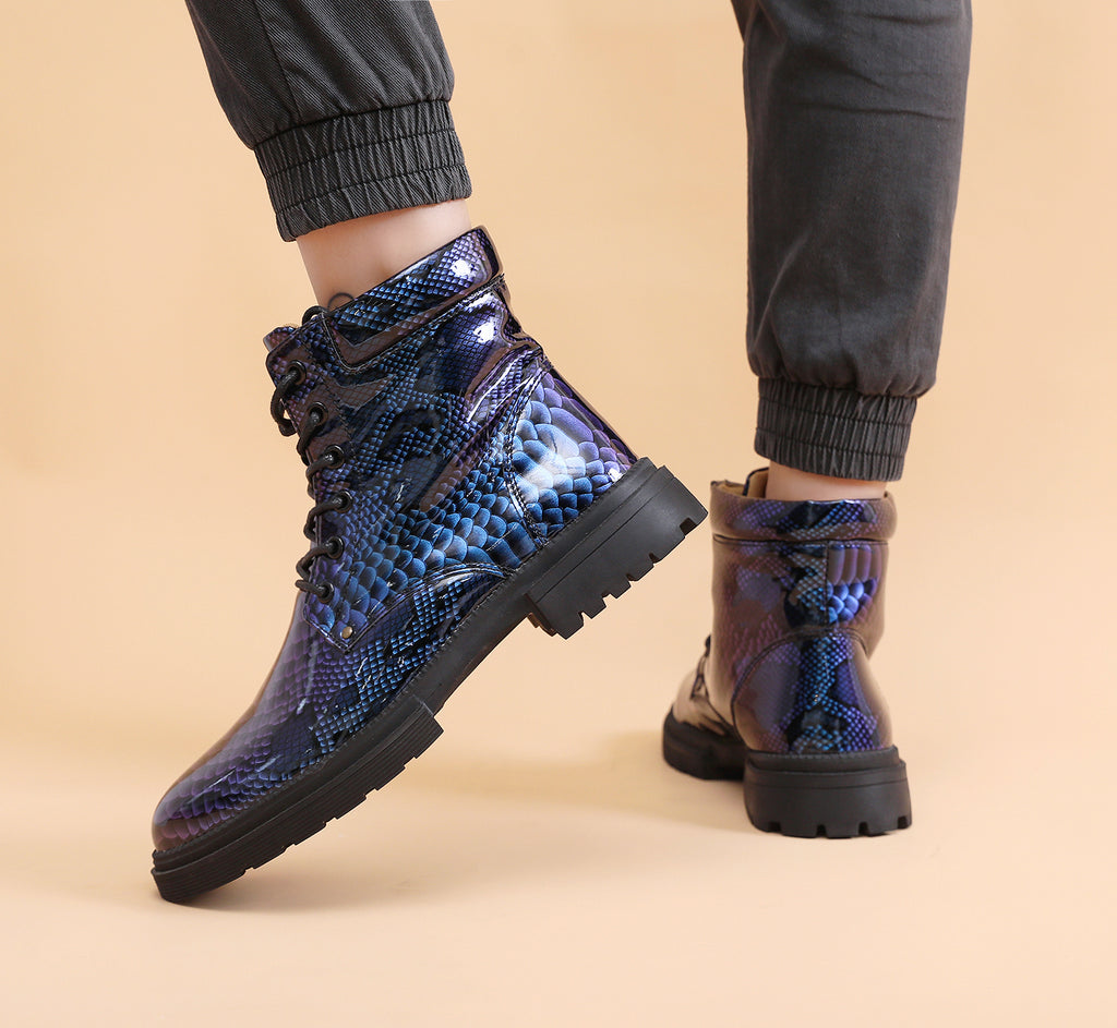 Britische Lederstiefel für Herren – Martin-Freizeitstiefel mit Schlangenmuster-Imitat | 797 