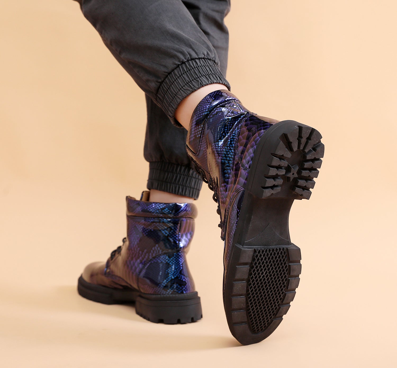 Britische Lederstiefel für Herren – Martin-Freizeitstiefel mit Schlangenmuster-Imitat | 797 