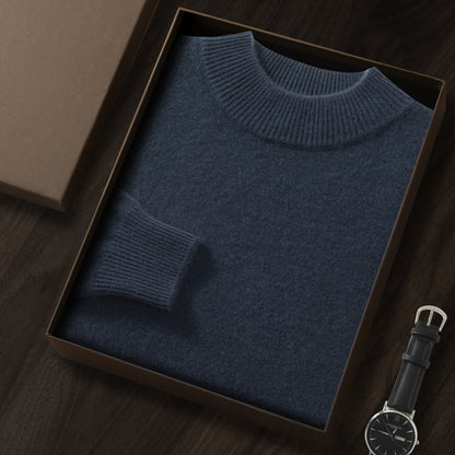 Men's Premium Cashmere Blend Sweater Chunky Knit Mock Neck Pullover Winter Warm Relaxed Fit Knitwear | JW-039