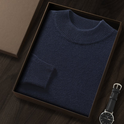 Men's Premium Cashmere Blend Sweater Chunky Knit Mock Neck Pullover Winter Warm Relaxed Fit Knitwear | JW-039