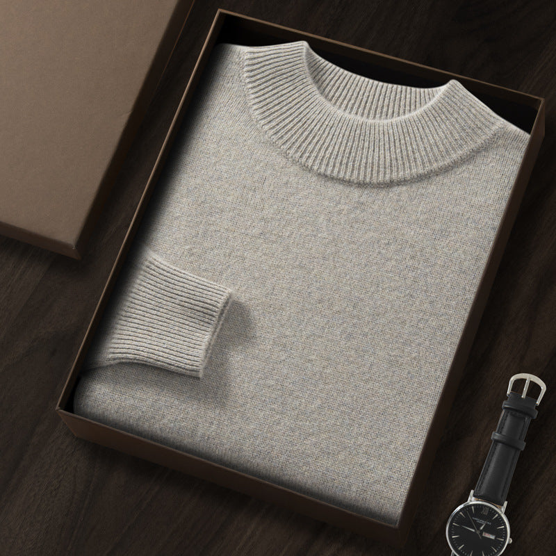 Men's Premium Cashmere Blend Sweater Chunky Knit Mock Neck Pullover Winter Warm Relaxed Fit Knitwear | JW-039