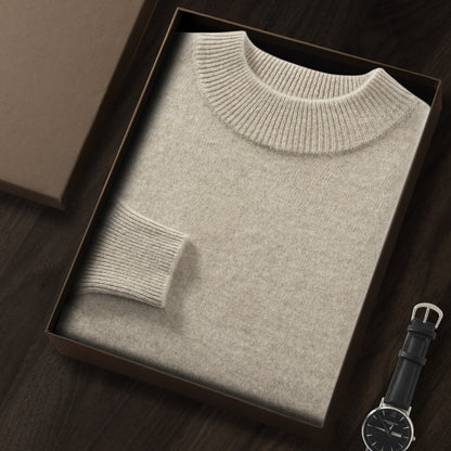 Men's Premium Cashmere Blend Sweater Chunky Knit Mock Neck Pullover Winter Warm Relaxed Fit Knitwear | JW-039