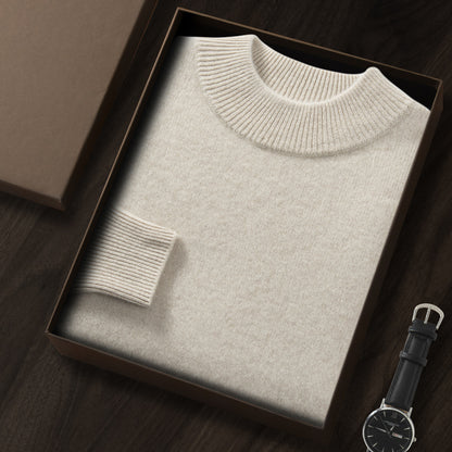 Men's Premium Cashmere Blend Sweater Chunky Knit Mock Neck Pullover Winter Warm Relaxed Fit Knitwear | JW-039