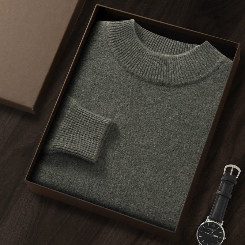 Men's Premium Cashmere Blend Sweater Chunky Knit Mock Neck Pullover Winter Warm Relaxed Fit Knitwear | JW-039