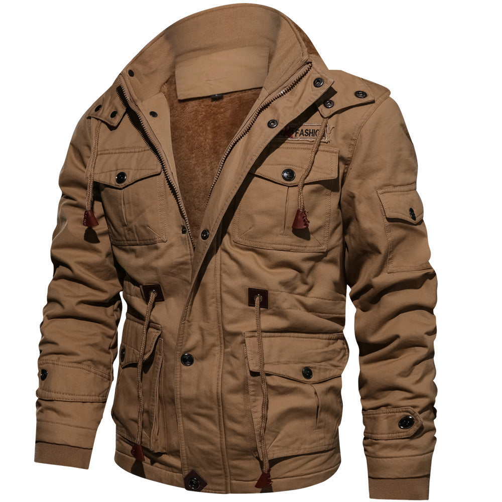 Giacca casual in cotone con cappuccio multitasche in pile invernale da uomo | 9933 