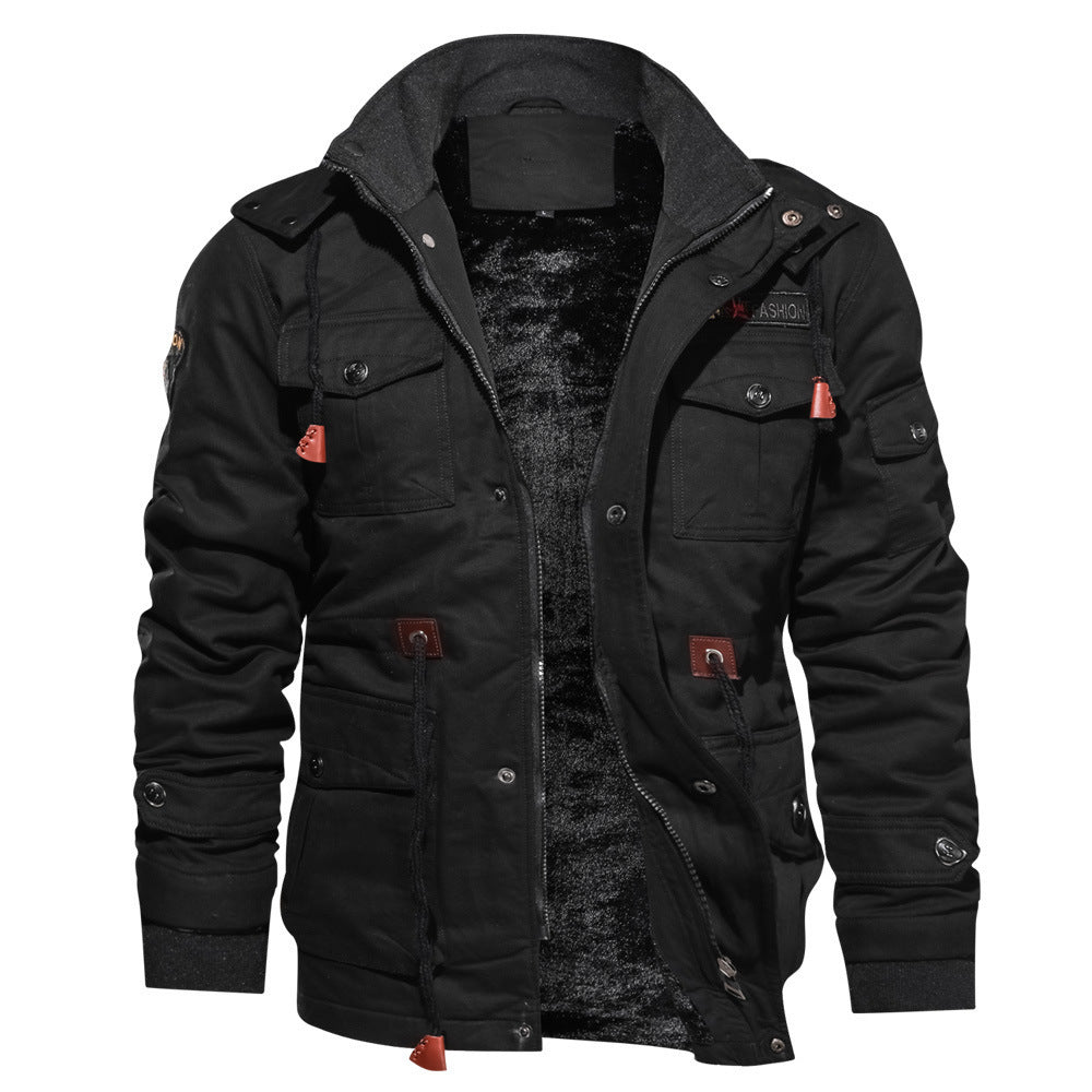 Herren Winter Fleece Warmer Kapuzenblazer Multi Taschen Lässige Baumwolljacke | 9933 