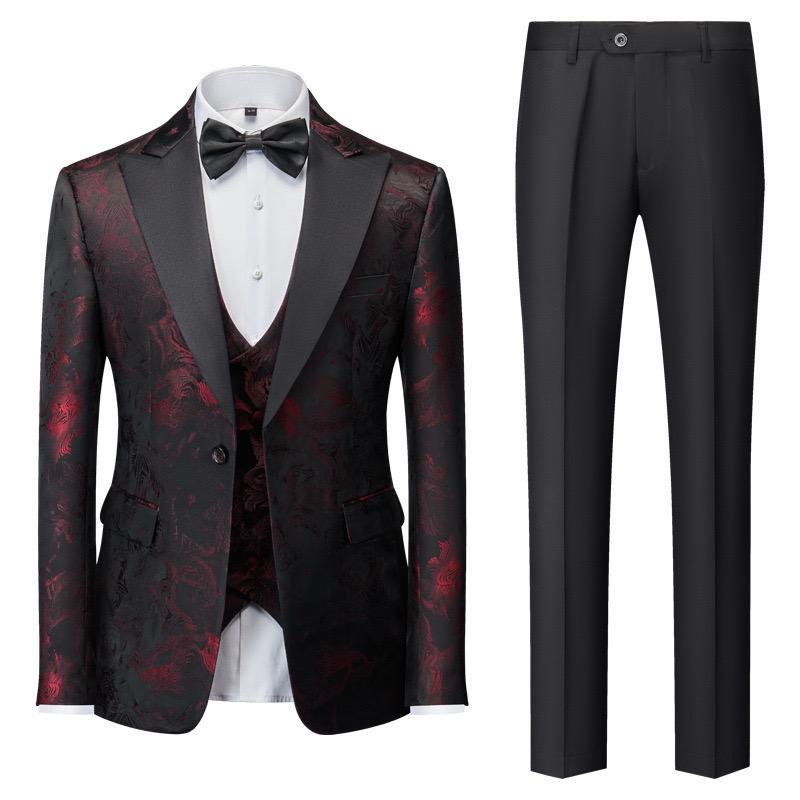 Luxuriöser, hochwertiger Herren-Smokinganzug aus Jacquard, dreiteilig, für Hochzeiten, Partys, Blazer, Weste und Hose | 1515 