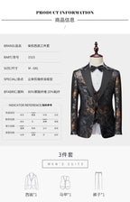 Luxuriöser, hochwertiger Herren-Smokinganzug aus Jacquard, dreiteilig, für Hochzeiten, Partys, Blazer, Weste und Hose | 1515 