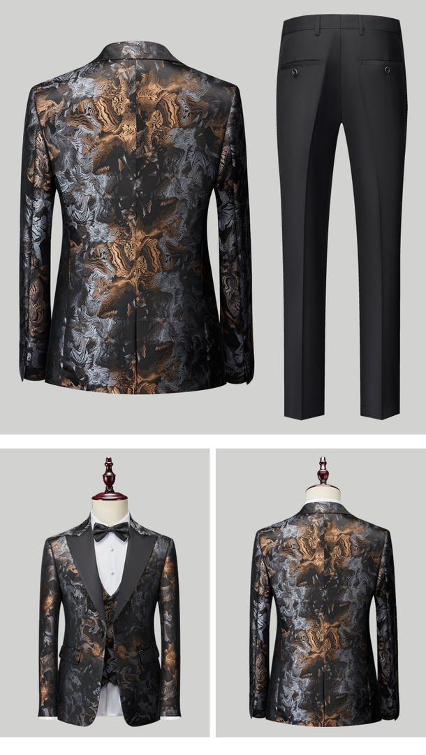 Luxuriöser, hochwertiger Herren-Smokinganzug aus Jacquard, dreiteilig, für Hochzeiten, Partys, Blazer, Weste und Hose | 1515 