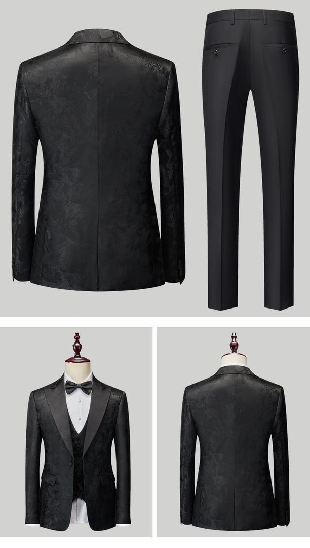 Luxuriöser, hochwertiger Herren-Smokinganzug aus Jacquard, dreiteilig, für Hochzeiten, Partys, Blazer, Weste und Hose | 1515 