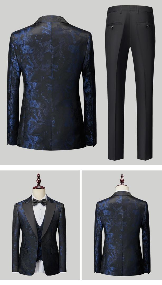 Luxuriöser, hochwertiger Herren-Smokinganzug aus Jacquard, dreiteilig, für Hochzeiten, Partys, Blazer, Weste und Hose | 1515 