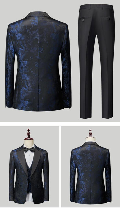 Luxury high Quality Men's Jacquard 3 Piece Tuxedo Suit Wedding Party Blazer, Waistcoat & Pants Set Suits | 1515