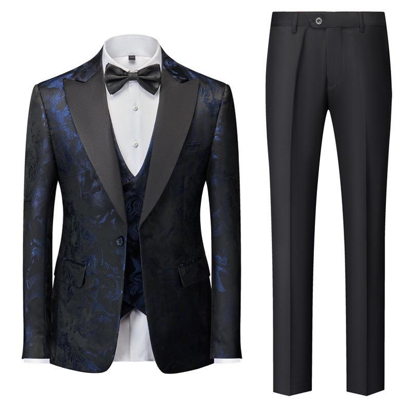 Luxuriöser, hochwertiger Herren-Smokinganzug aus Jacquard, dreiteilig, für Hochzeiten, Partys, Blazer, Weste und Hose | 1515 