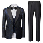 Luxuriöser, hochwertiger Herren-Smokinganzug aus Jacquard, dreiteilig, für Hochzeiten, Partys, Blazer, Weste und Hose | 1515 