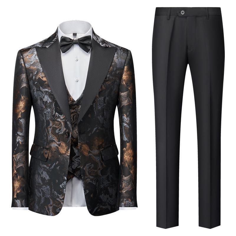 Luxuriöser, hochwertiger Herren-Smokinganzug aus Jacquard, dreiteilig, für Hochzeiten, Partys, Blazer, Weste und Hose | 1515 