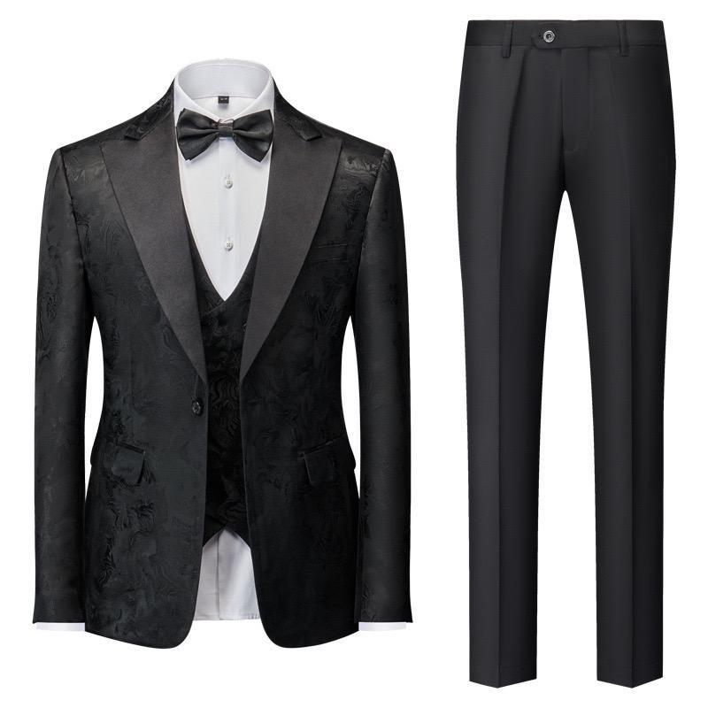Luxuriöser, hochwertiger Herren-Smokinganzug aus Jacquard, dreiteilig, für Hochzeiten, Partys, Blazer, Weste und Hose | 1515 