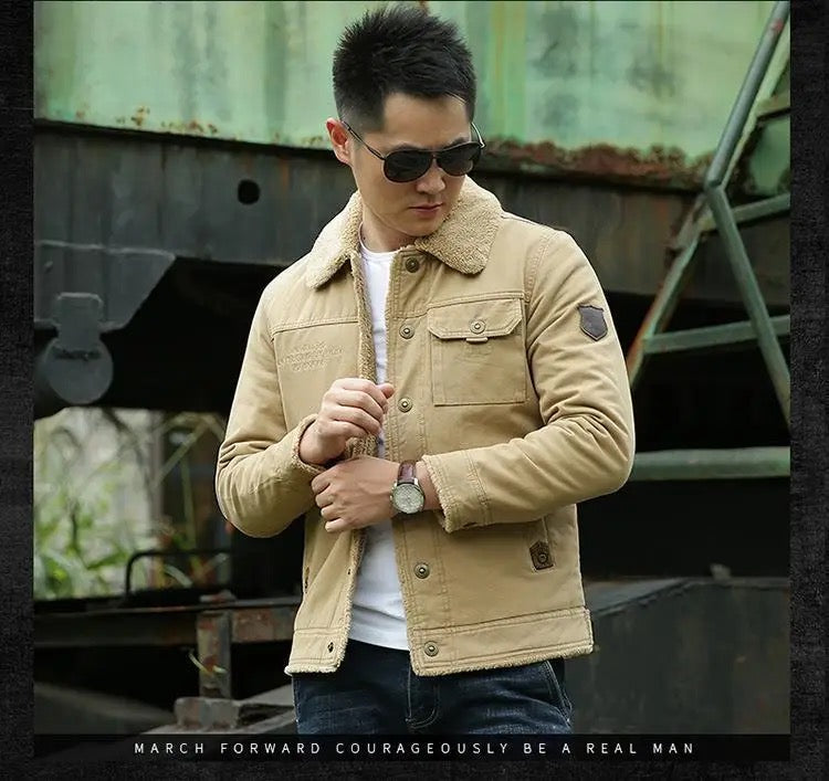 Dicke, warme Militärparkajacke für Herren mit Pelzkragen und Fleecefutter – Winterbombermantel | BK19811 