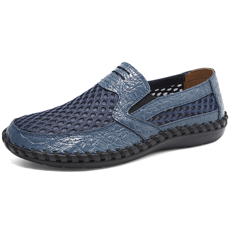 Leichte Herren-Loafer aus Rindsleder im Retro-Stil, handgenäht, zum Hineinschlüpfen mit weicher Mesh-Sohle für Outdoor-Reisen | HB3399 