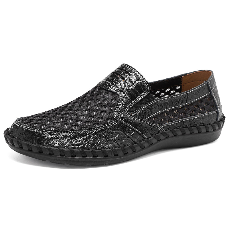 Leichte Herren-Loafer aus Rindsleder im Retro-Stil, handgenäht, zum Hineinschlüpfen mit weicher Mesh-Sohle für Outdoor-Reisen | HB3399 