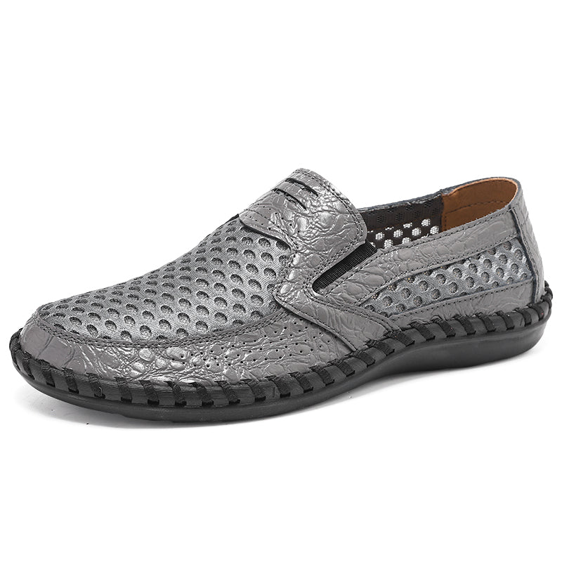 Leichte Herren-Loafer aus Rindsleder im Retro-Stil, handgenäht, zum Hineinschlüpfen mit weicher Mesh-Sohle für Outdoor-Reisen | HB3399 