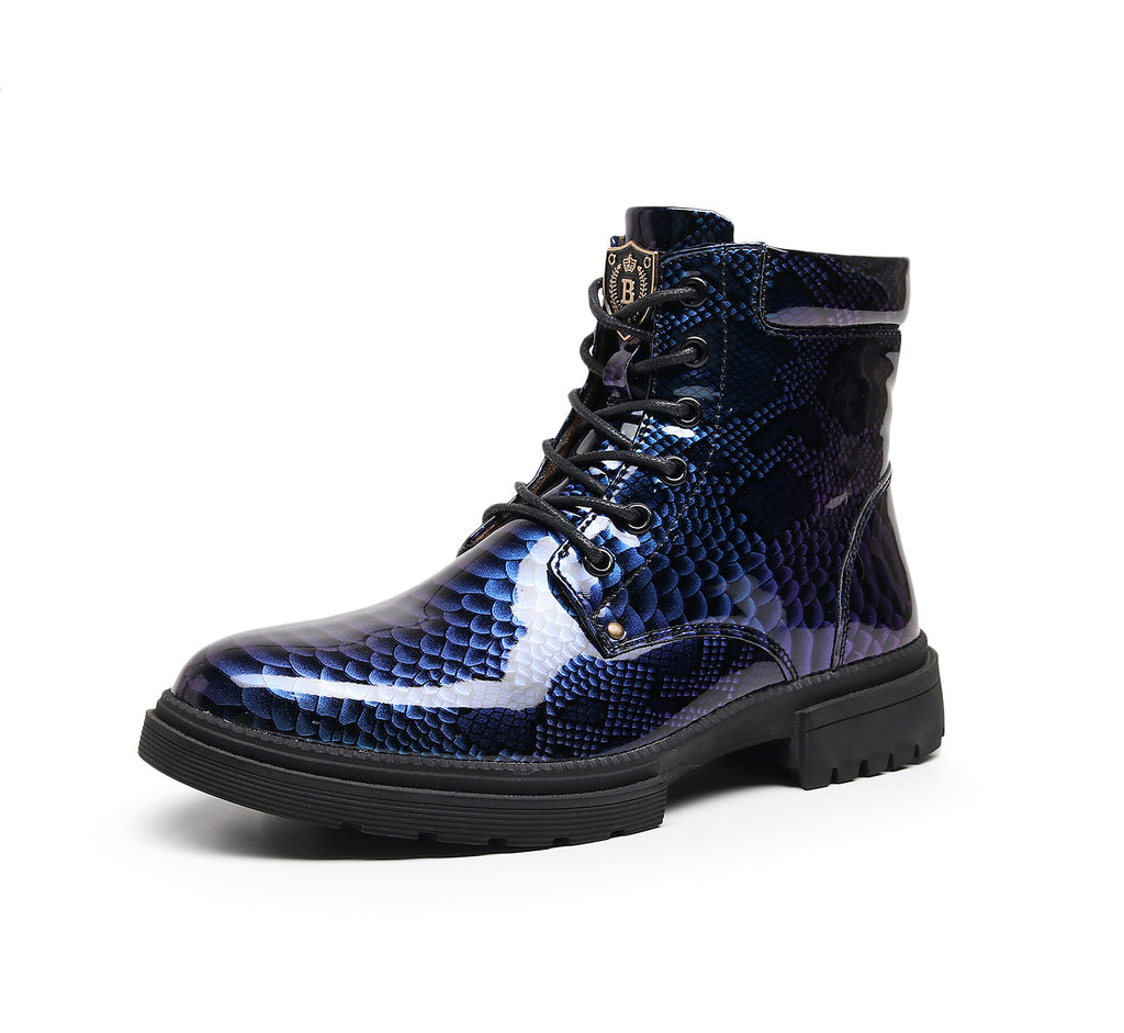 Britische Lederstiefel für Herren – Martin-Freizeitstiefel mit Schlangenmuster-Imitat | 797 