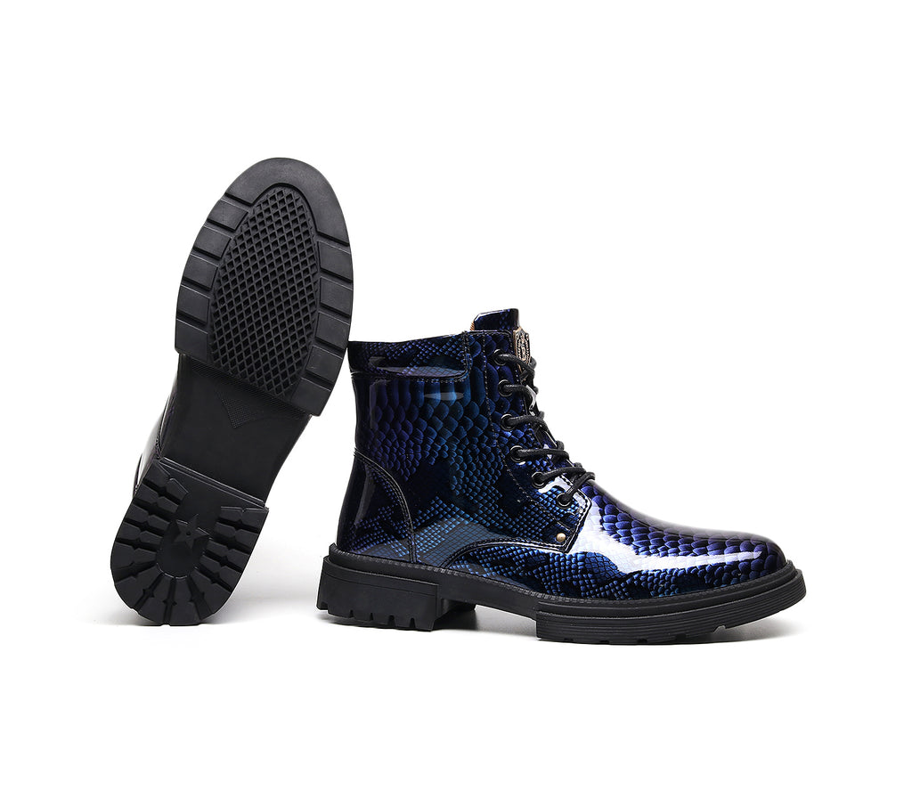 Britische Lederstiefel für Herren – Martin-Freizeitstiefel mit Schlangenmuster-Imitat | 797 