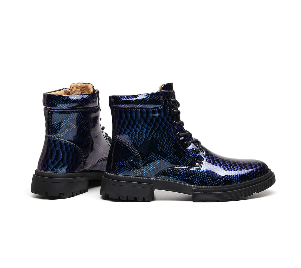 Britische Lederstiefel für Herren – Martin-Freizeitstiefel mit Schlangenmuster-Imitat | 797 