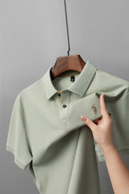 Herren-Poloshirt aus hochwertiger merzerisierter Baumwolle (220 g/m²), sechseckig, Perlenstickerei, Sommerkollektion | 8561 