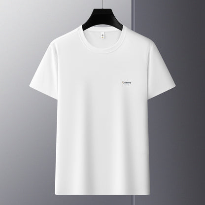 Antibakterielles kühlendes Baumwoll-T-Shirt für Herren – Sommer-Slim-Fit-Oberteil aus Eisseide mit Rundhalsausschnitt | 6550 