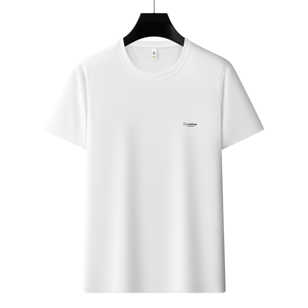 Antibakterielles kühlendes Baumwoll-T-Shirt für Herren – Sommer-Slim-Fit-Oberteil aus Eisseide mit Rundhalsausschnitt | 6550 