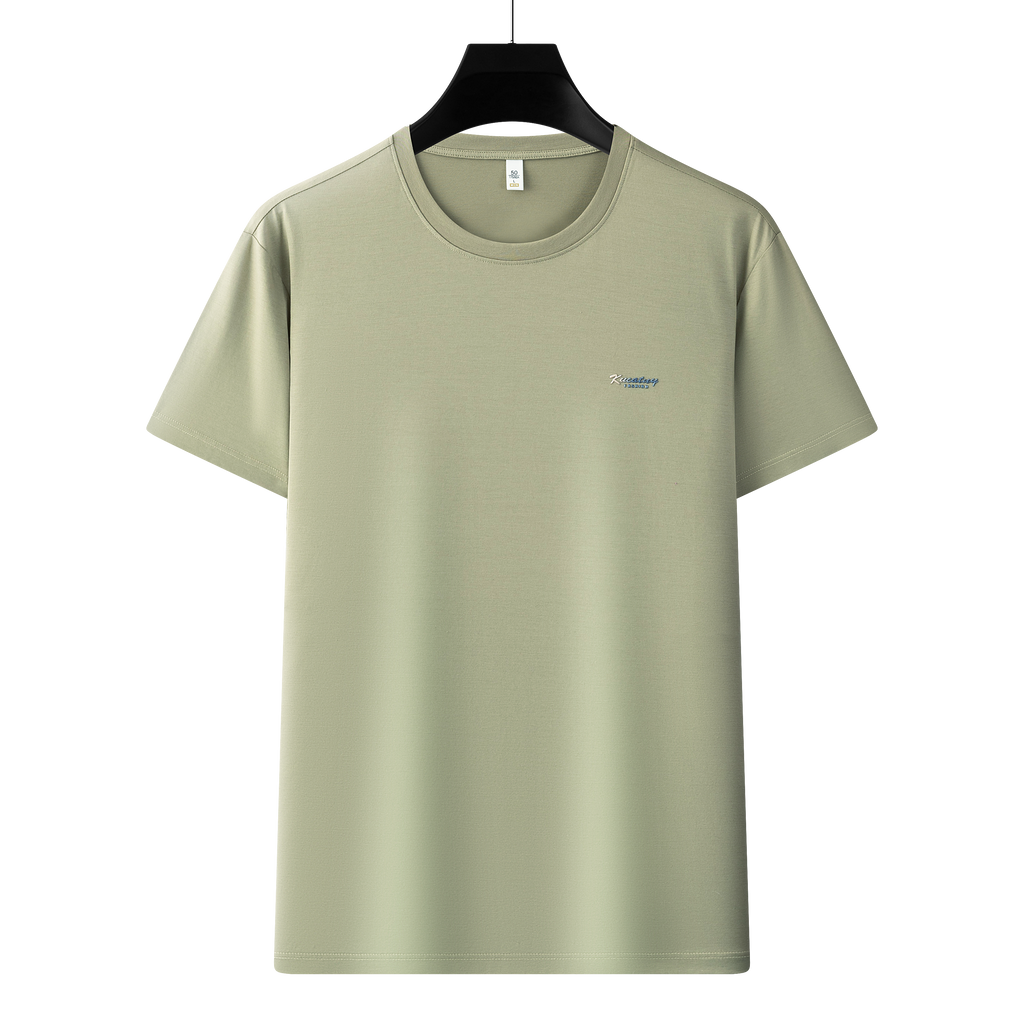 Antibakterielles kühlendes Baumwoll-T-Shirt für Herren – Sommer-Slim-Fit-Oberteil aus Eisseide mit Rundhalsausschnitt | 6550 