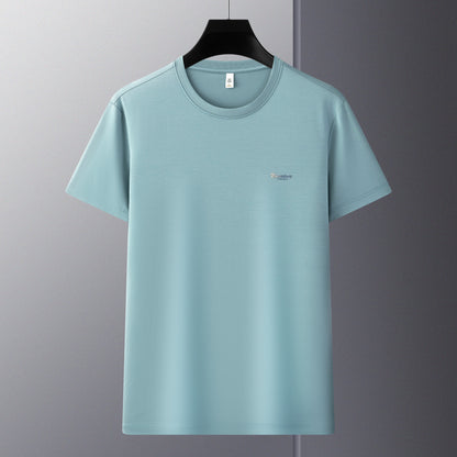 Antibakterielles kühlendes Baumwoll-T-Shirt für Herren – Sommer-Slim-Fit-Oberteil aus Eisseide mit Rundhalsausschnitt | 6550 
