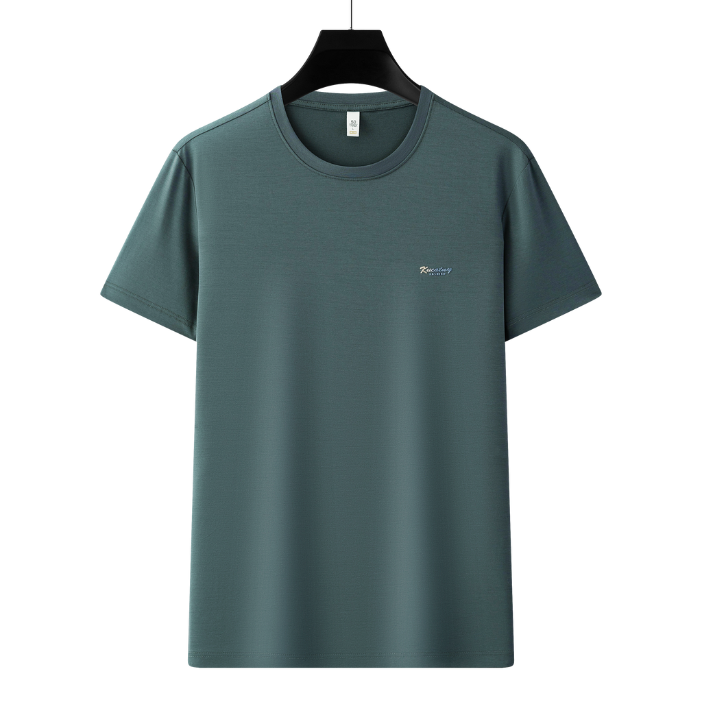 Antibakterielles kühlendes Baumwoll-T-Shirt für Herren – Sommer-Slim-Fit-Oberteil aus Eisseide mit Rundhalsausschnitt | 6550 