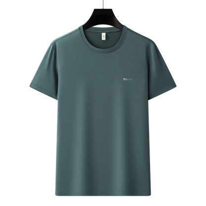 Antibakterielles kühlendes Baumwoll-T-Shirt für Herren – Sommer-Slim-Fit-Oberteil aus Eisseide mit Rundhalsausschnitt | 6550 