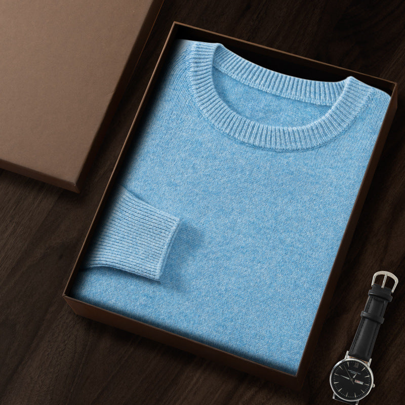 Men's Premium Cashmere Blend Sweater Chunky Knit Crew Neck Pullover Winter Warm Relaxed Fit Knitwear | JW-039