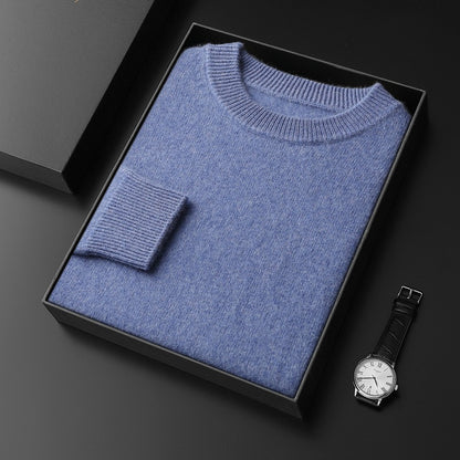 Men's Premium Cashmere Blend Sweater Chunky Knit Crew Neck Pullover Winter Warm Relaxed Fit Knitwear | JW-039