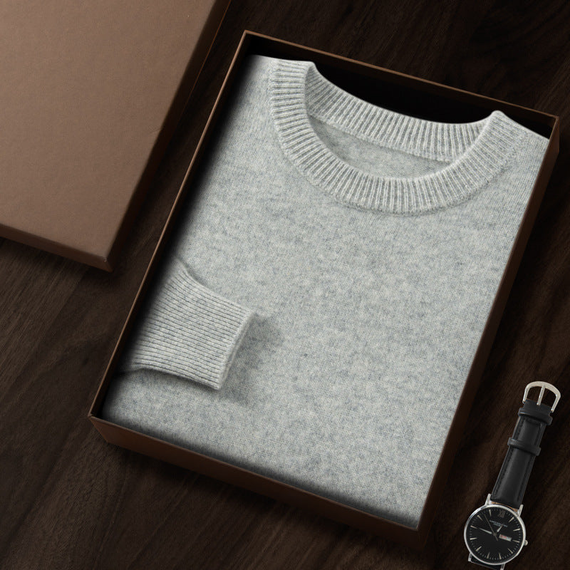 Men's Premium Cashmere Blend Sweater Chunky Knit Crew Neck Pullover Winter Warm Relaxed Fit Knitwear | JW-039