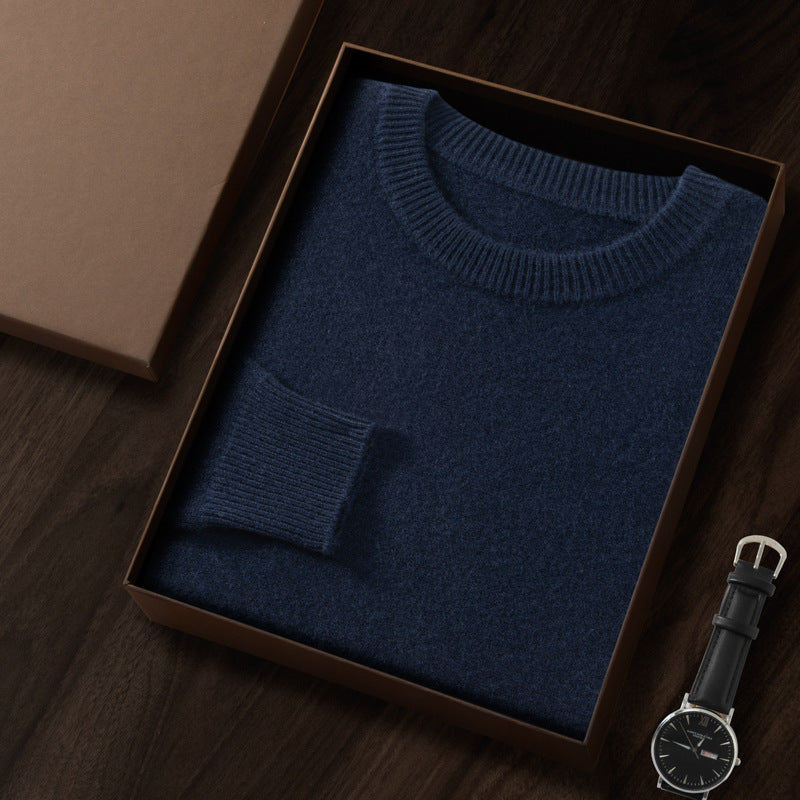 Men's Premium Cashmere Blend Sweater Chunky Knit Crew Neck Pullover Winter Warm Relaxed Fit Knitwear | JW-039