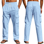 Herren-Cargohose aus leichtem Leinen für alle vier Jahreszeiten, atmungsaktiv, mit mehreren Taschen, lockere Hose mit weitem Bein | MTGZ-9 
