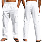 Herren-Cargohose aus leichtem Leinen für alle vier Jahreszeiten, atmungsaktiv, mit mehreren Taschen, lockere Hose mit weitem Bein | MTGZ-9 