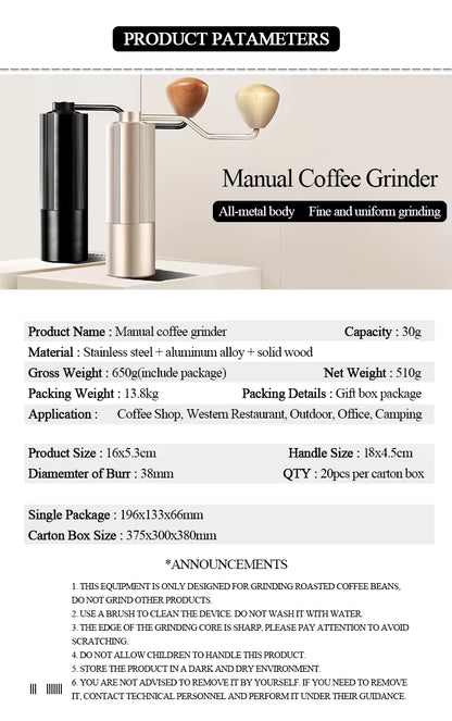 Hochwertige manuelle Kaffeemühle – Große 30-g-Kegelmühle, Präzisions-Handkurbel für Espresso und Pour Over UK | NS1 