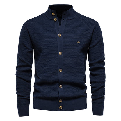 Herren Winter-Cardigan mit durchgehendem Reißverschluss – Strickoberteil aus hochelastischer Baumwolle mit Stehkragen | Y324 