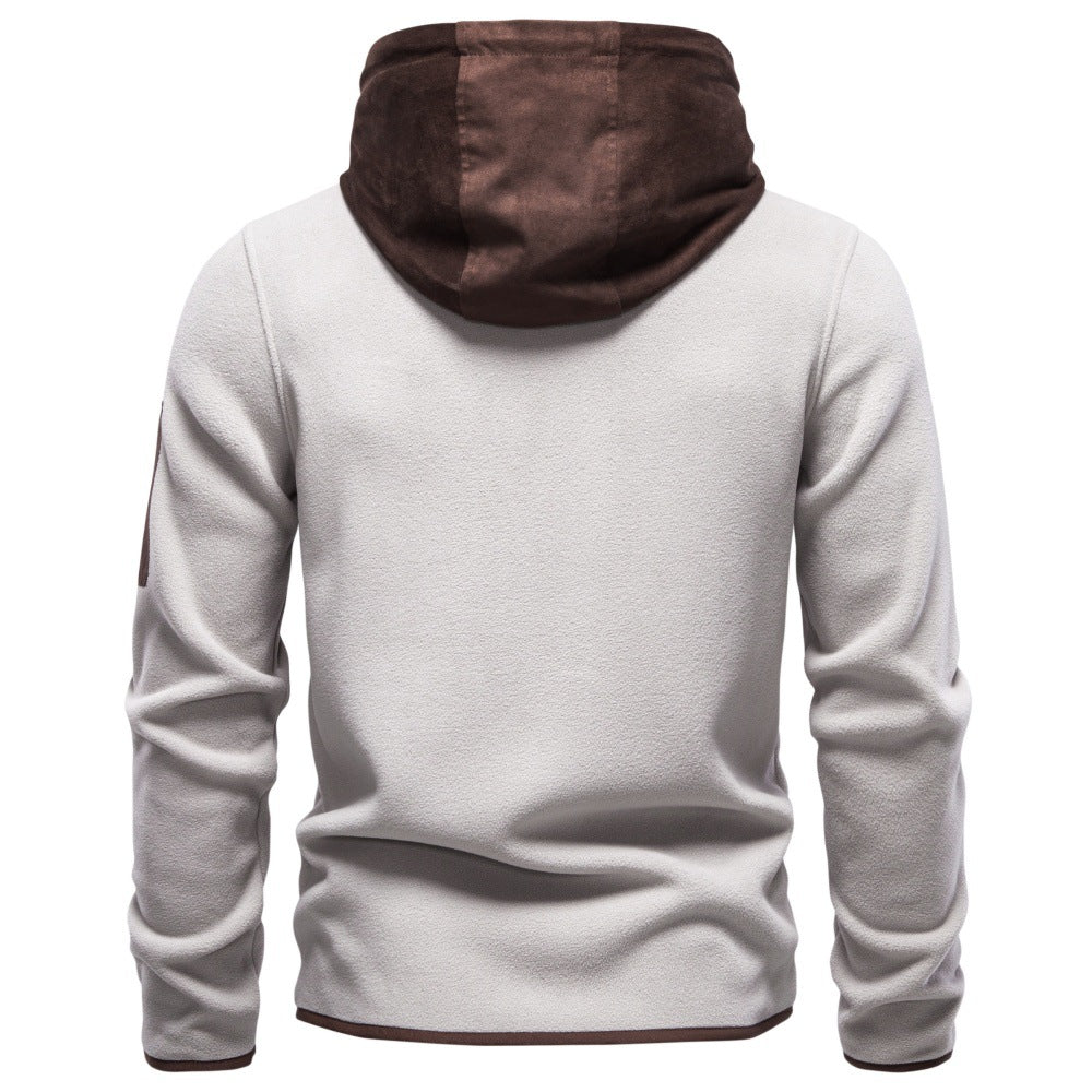Men's Suede & Fleece Spliced Hoodie Jacket 2026 Winter Thick Warm Zip-Up Sweatshirt Casual Outerwear