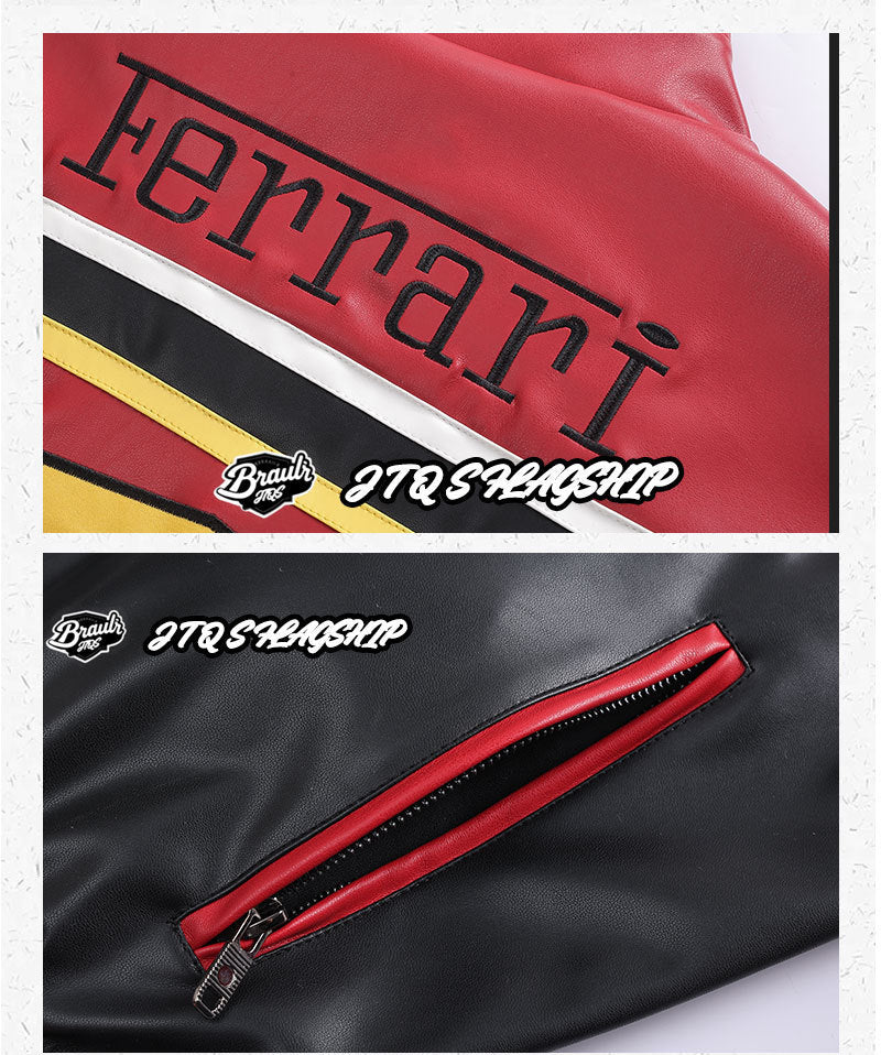 F1 Heavy Embroidery PU Leather Jacket | Unisex Fleece-Lined Racing Coat Waterproof Windproof Streetwear