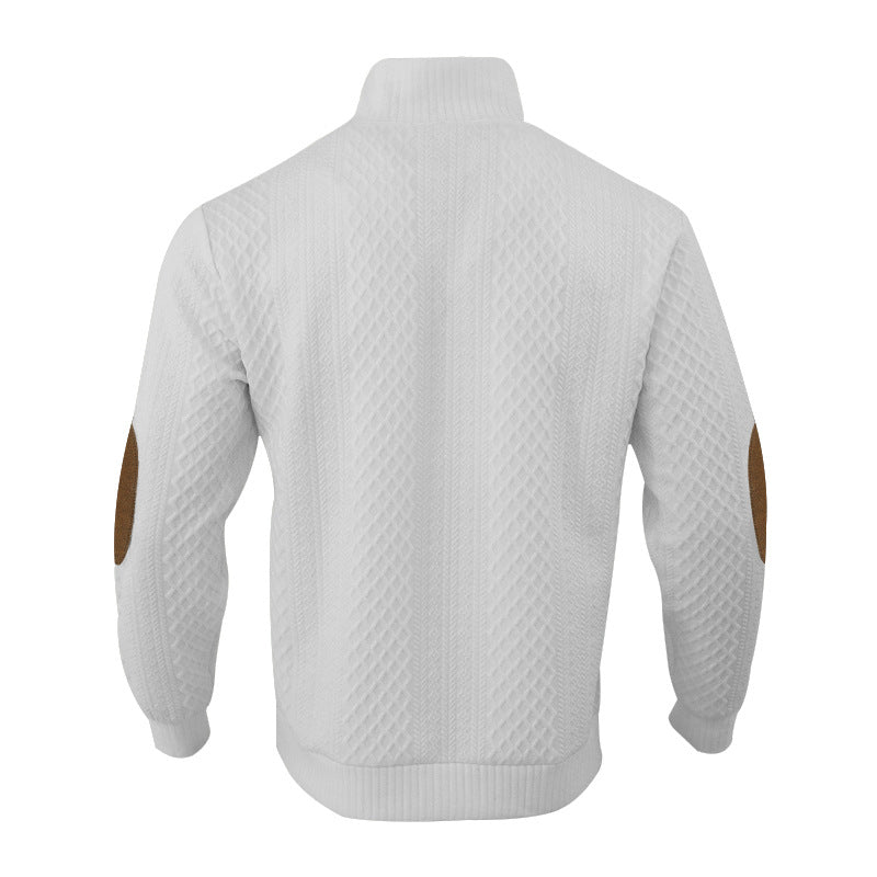 Men's Stand Collar Jacquard Knit Sweater Lightweight Long Sleeve Casual Pullover for Spring & Autumn | DF-4
