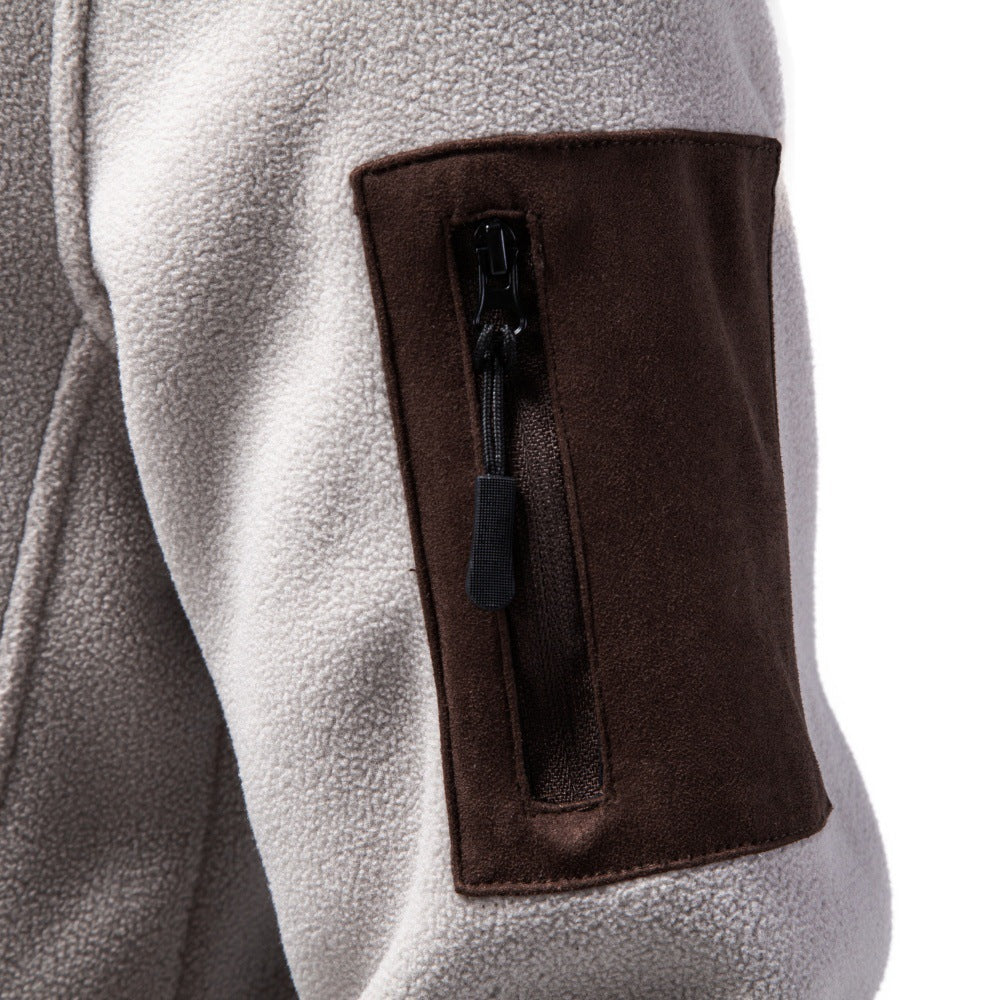 Men's Suede & Fleece Spliced Hoodie Jacket 2026 Winter Thick Warm Zip-Up Sweatshirt Casual Outerwear