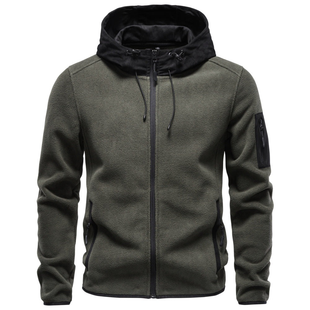 Men's Suede & Fleece Spliced Hoodie Jacket 2026 Winter Thick Warm Zip-Up Sweatshirt Casual Outerwear