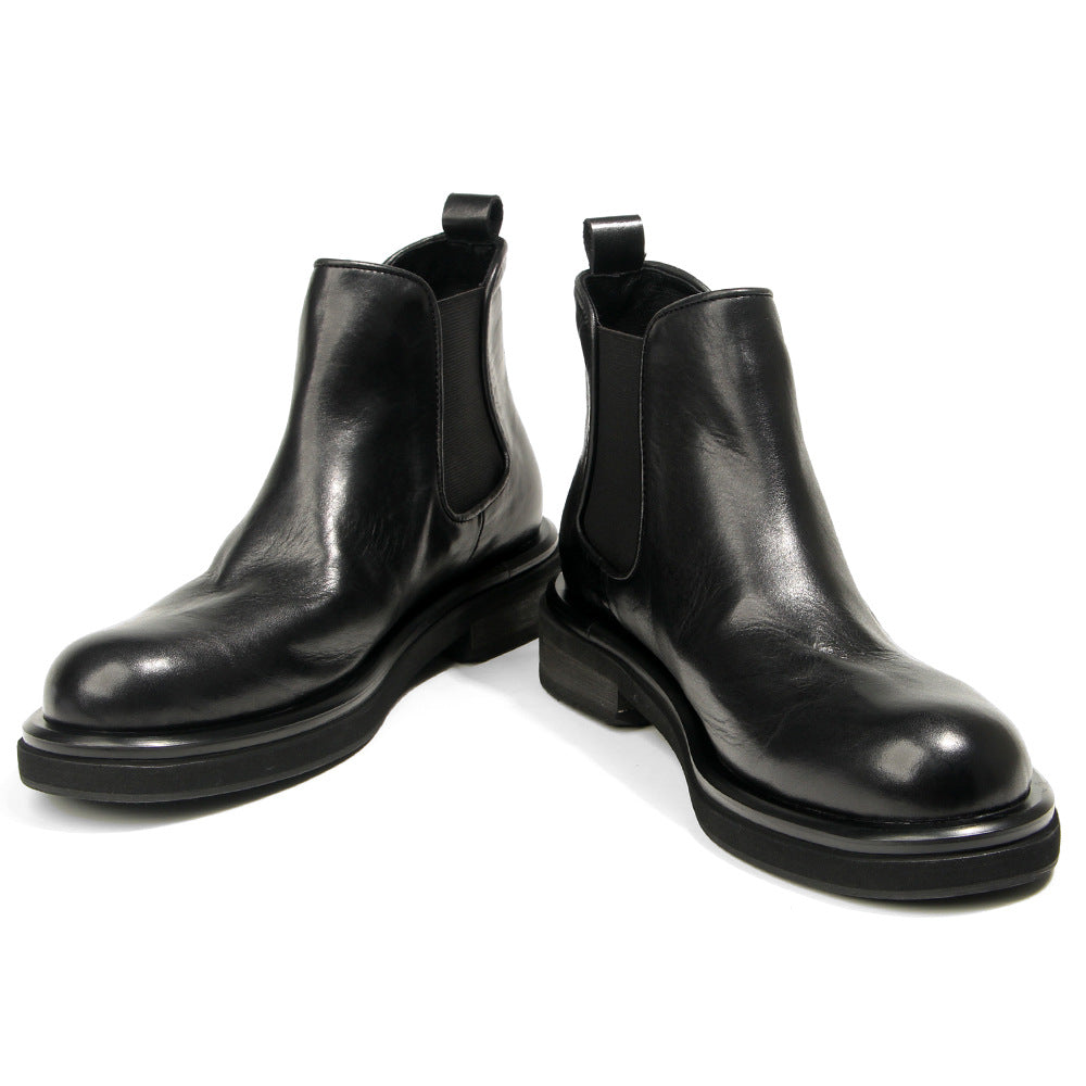 TELUOLU Men's Chelsea Boots | Premium Leather High-Top Boots | Chunky Sole British Retro Ankle Boots | 603-1