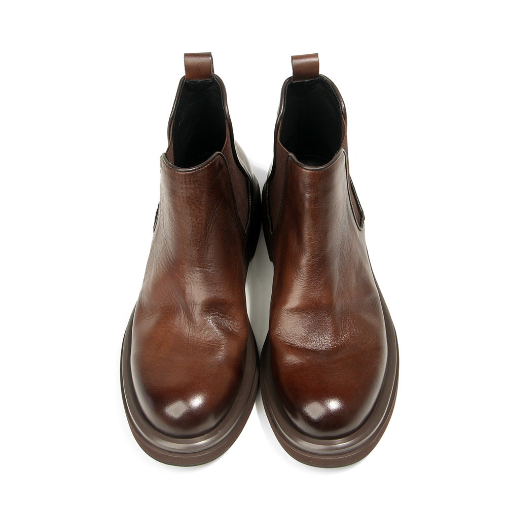 TELUOLU Men's Chelsea Boots | Premium Leather High-Top Boots | Chunky Sole British Retro Ankle Boots | 603-1